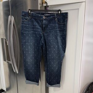 Liz Claiborne Women's Dark Blue Patterned Cropped Jeans